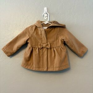 Old Navy baby girls camel brown colored pea coat with bow detail 6-12 months
